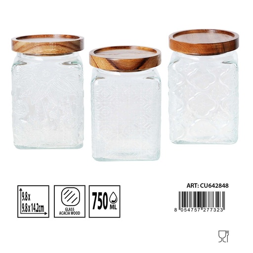 [0235871] Bote de vidrio de 750 ml con tapa de madera - Utensilios de cocina