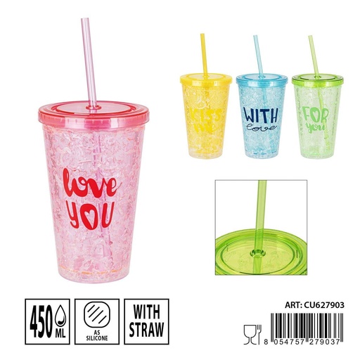 [0236837] Vaso con pajita 450ml 16x10x6.5cm para bebidas frías