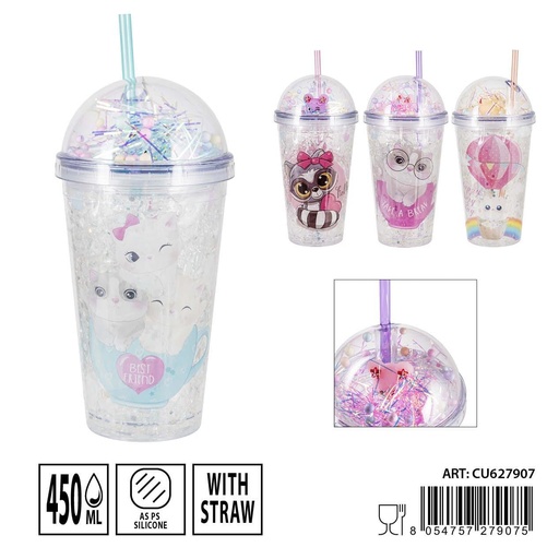 [0236841] Vaso con pajita gatito 450ml 21x10x6.5cm para niños