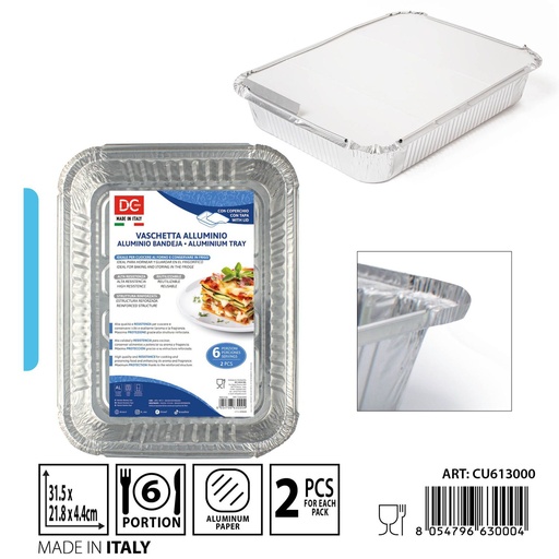 [0237634] Bandejas de aluminio con tapa 6 porciones 2pz desechables para catering