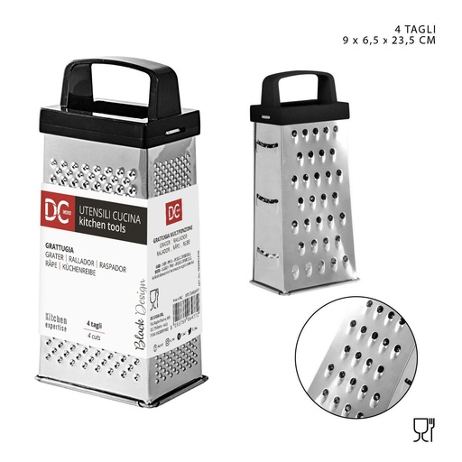 [0205586] Rallador de acero inoxidable 4 lados negro 9x6.5x20.1cm para cocina