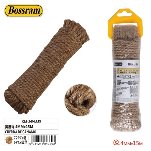 [684339] Cuerda de cáñamo natural 4mmx15m para manualidades y jardinería