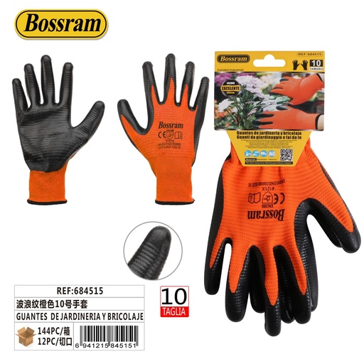 [684515] Guantes de jardinería y bricolaje naranja talla 10