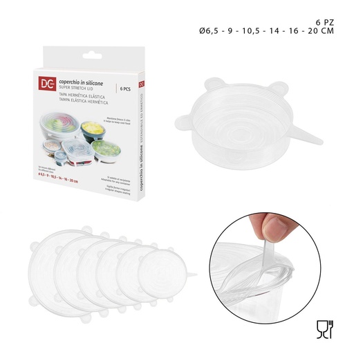 [0220614] Tapa de silicona 6 piezas (6.5-9-10.5-14-16-20 cm) - Accesorios de cocina