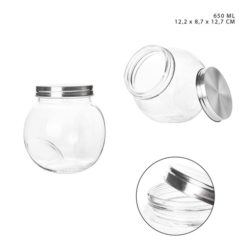 [0221798] Tarro de cristal con tapa 650ml 12.2x8.7x12.7 para almacenamiento de alimentos