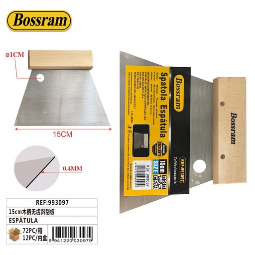 [993097] Espátula inclinada con mango de madera 15cm para aplicación de masilla