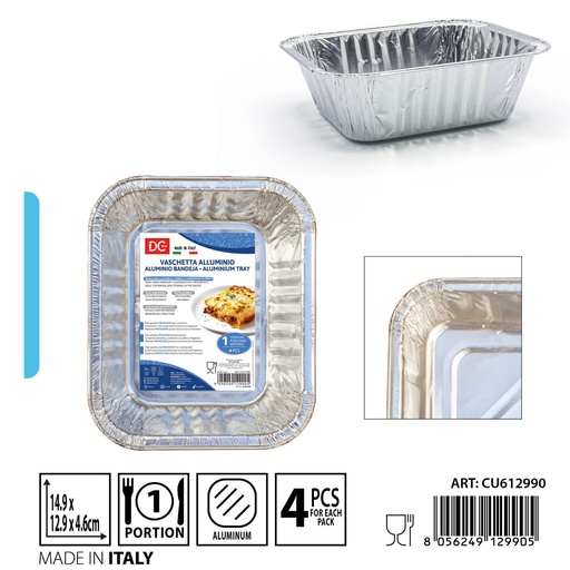 [0237624] Aluminio bandeja 1 porción 4 piezas para cocinar y servir alimentos