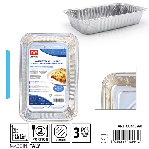 [0237625] Bandejas de aluminio 2 porciones 3pz desechables para catering