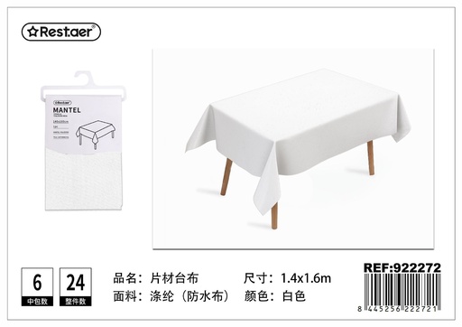 [922272] Mantel de plástico impermeable blanco 140x160 cm - Manteles desechables