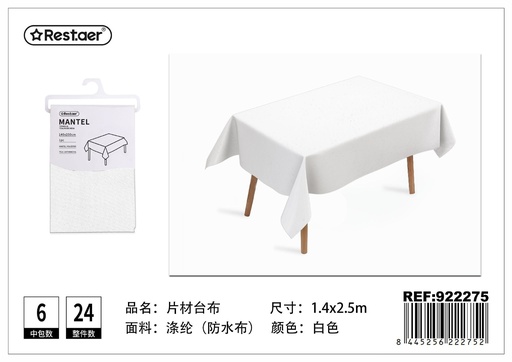 [922275] Mantel de plástico impermeable blanco 140x250 cm - Manteles desechables