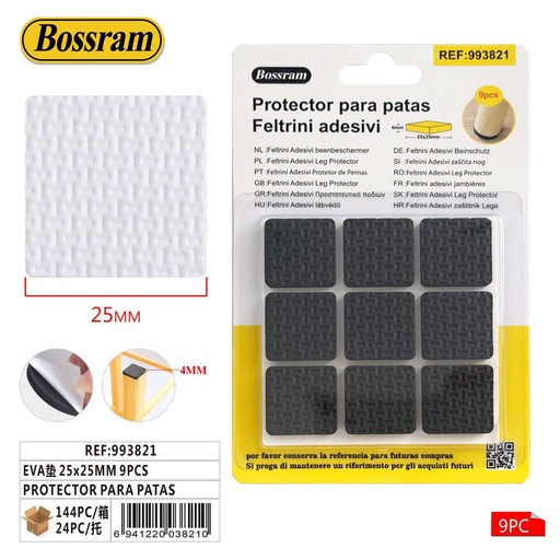 [993821] Protector para patas de muebles EVA 25x25mm 9 pcs - Tapón de EVA para patas