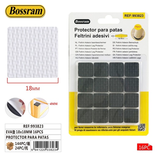 [993823] Protector para patas EVA 18x18mm 16pcs para evitar desgaste de muebles