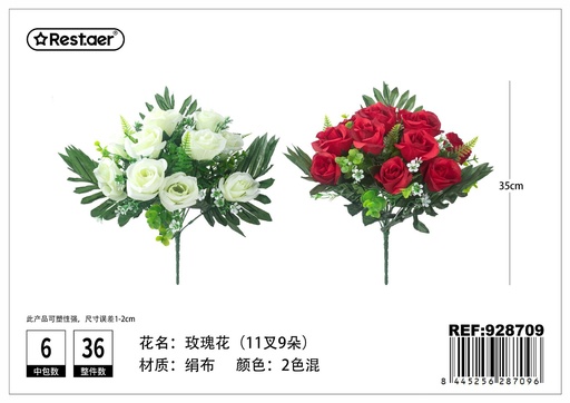 [928709] Ramo de flores artificiales de rosas de 11 puntas 35x18 cm - Decoración floral