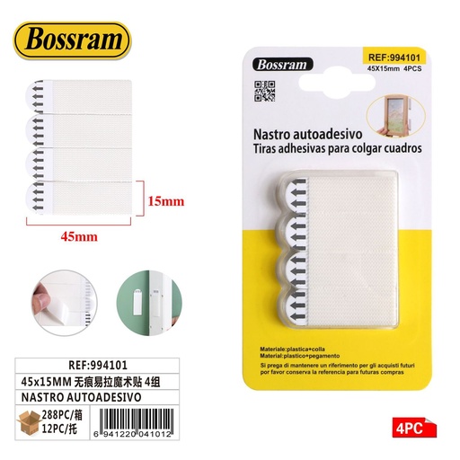 [994101] Nastro autoadhesivo 45x15mm 4 sets para fijación y organización