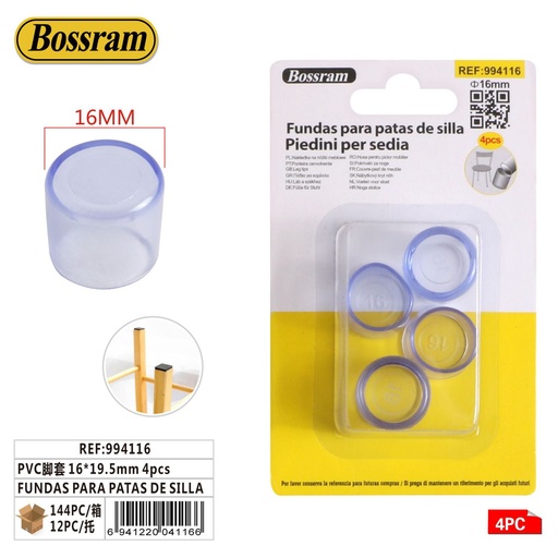 [994116] Fundas de silla PVC 16x19.5mm 4pcs para protección de muebles