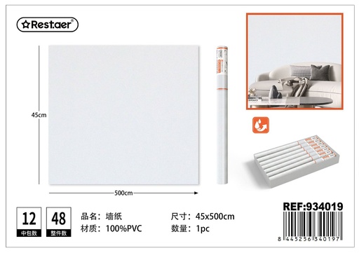 [934019] Rollo adhesivo de papel tapiz 45 cm*5 m, blanco - Decoraciones para el hogar 