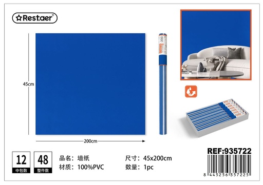 [935722] Rollo adhesivo de papel tapiz 45cm*2.0m color azul - Decoración de paredes