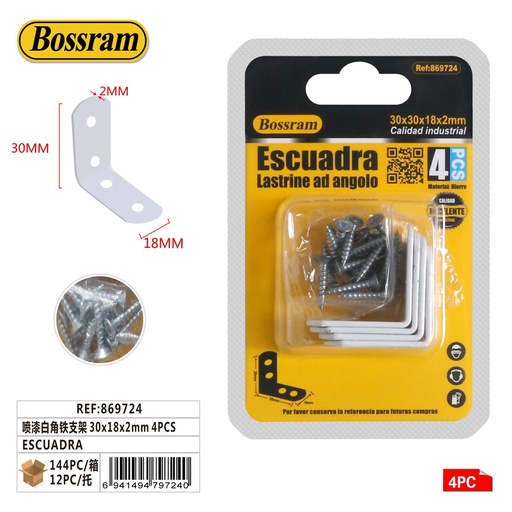 [869724] Escuadra de hierro en spray blanca 30x18x2mm 4 piezas - Accesorios de bricolaje