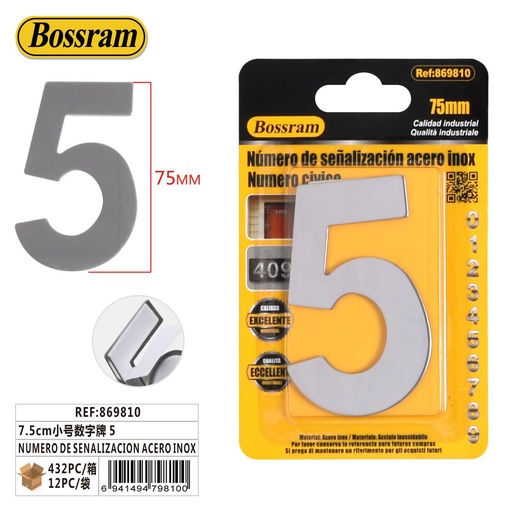 [869810] Numero de señalización 5 acero inox - Accesorios ferretería