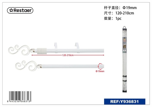 [Y936831] Barra de cortina metálica pintada 120-210cm blanca