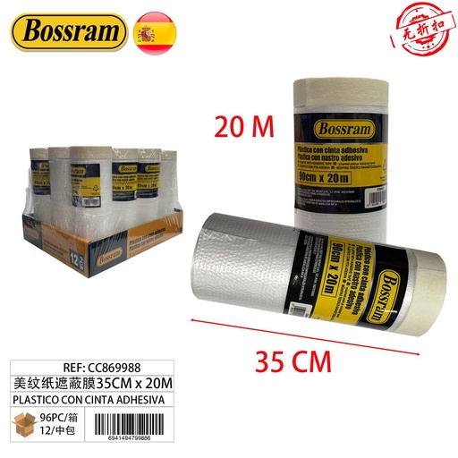 [CC869988] Plástico con cinta adhesiva 35cmx20m para protección en pintura