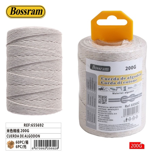 [655692] Cuerda de algodón beige 200g para sujeción y manualidades