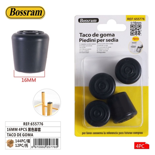 [655776] Taco de goma negro 16mm 4 piezas - Accesorios del hogar