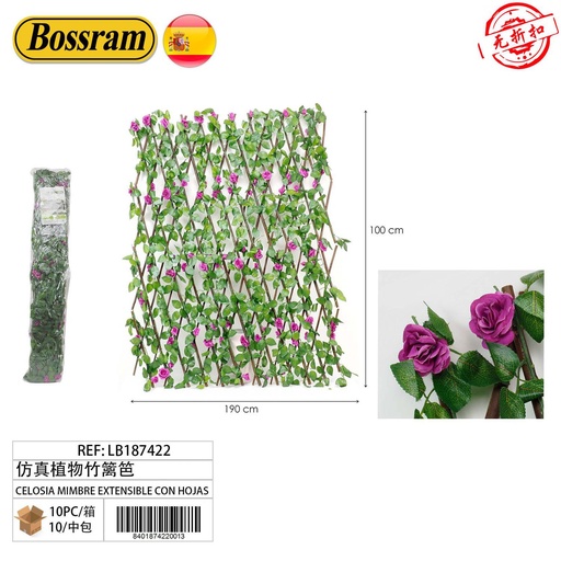 [LB187422] Celosía mimbre extensible con hojas 190x100 cm - Herramientas de jardín