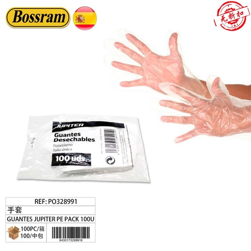 [PO328991] Guantes de protección Júpiter PE pack 100uds para seguridad laboral