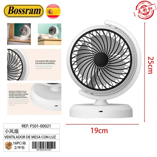 [FS01-00021] Ventilador de mesa con luz para refrescar y iluminar espacios pequeños