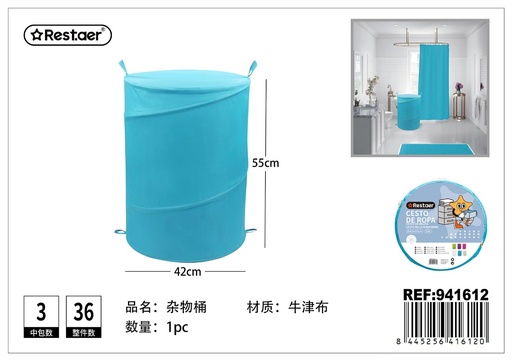 [941612] Cubo de ropa sucia de oxford 42x55 cm color azul - Almacenamiento del hogar