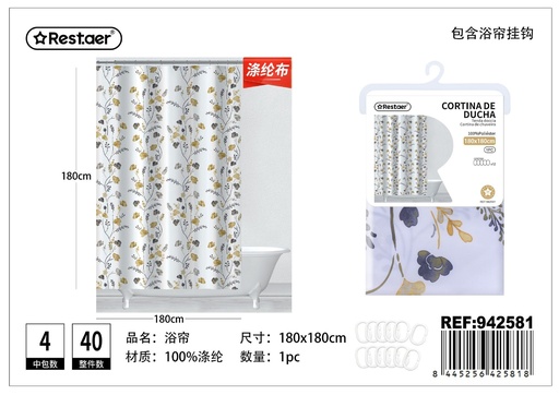 [942581] Cortina de ducha de poliéster estampada 180x180 cm - Accesorios para el baño
