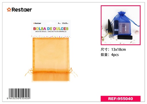 [955040] Bolsita multiusos naranja 13x18 cm - Bolsas para chuches, juego de 4