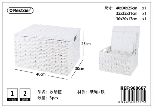 [960667] Cesta de Almacenaje con Tapa 3 piezas - Artículos para el Hogar