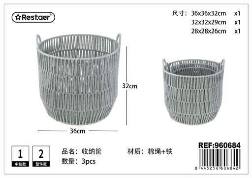 [960684] Cesta de almacenaje 3 piezas 36*36*32, 33*33*29, 28*28*26 cm - Organización del hogar