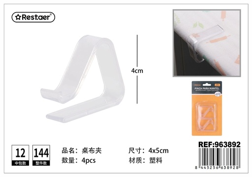 [963892] Pinza sujeta para mantel transparente 4pcs 4x5cm