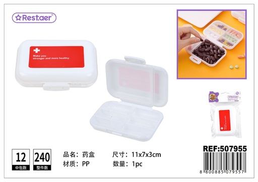 [507955] Pastillero portátil de 8 compartimentos 11x7x3 cm - Accesorios de belleza