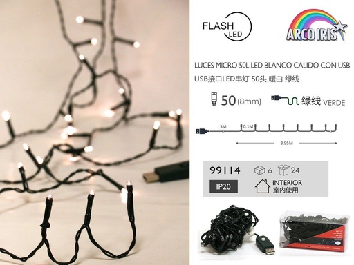 [99114] Cadena de luces LED USB 50L cálidas 3.95M - Decoración de navidad