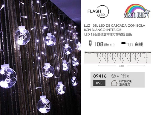 [89416] Luces LED de cascada con bola blanca 108 LED - Luces interiores