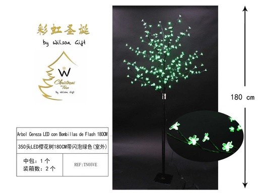 [TN05VE] Árbol de cerezo LED 350 luces verde 180 cm - Decoración navideña