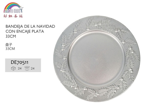 [DE70511] Bandeja de Navidad con encaje plateado 33 cm - Vajilla y decoración navideña