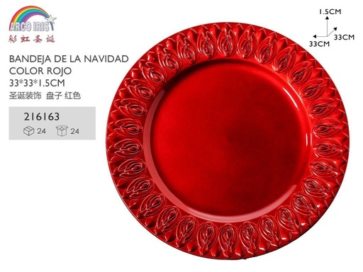 [216163] Bandeja de Navidad roja 33x33x1.5 cm - Vajilla y decoración navideña