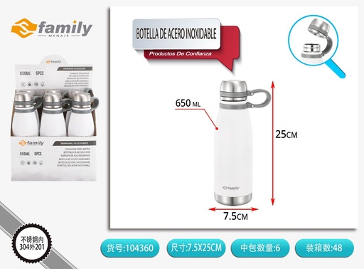 [104360] Botella de acero inoxidable de 650ml - Botella de uso deportivo