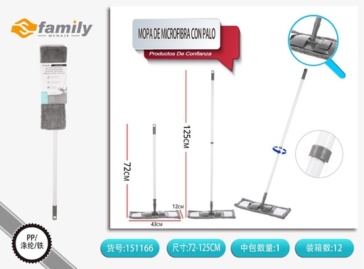 [151166] Mopa de microfibra con palo gris 72-125 cm - Herramientas de hogar