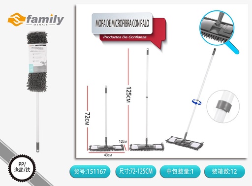 [151167] Mopa chenille con palo gris 72-125 cm - Elementos de limpieza