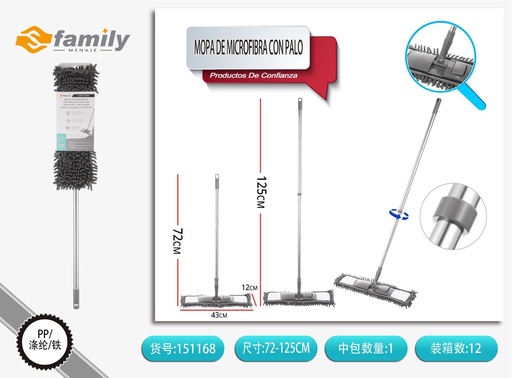 [317151168] Mopa de microfibra con palo de acero inoxidable gris 72-125cm - Artículos de limpieza