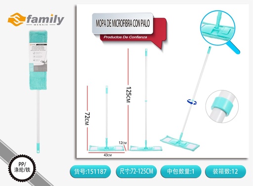 [151187] Mopa de microfibra con palo azul 72-125 cm - Herramientas de limpieza