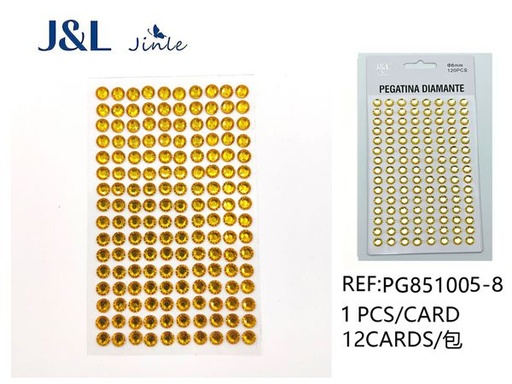 [PG851005-8] Pegatinas autoadhesivas de diamantes acrílicos 8mm, dorado, 120 piezas