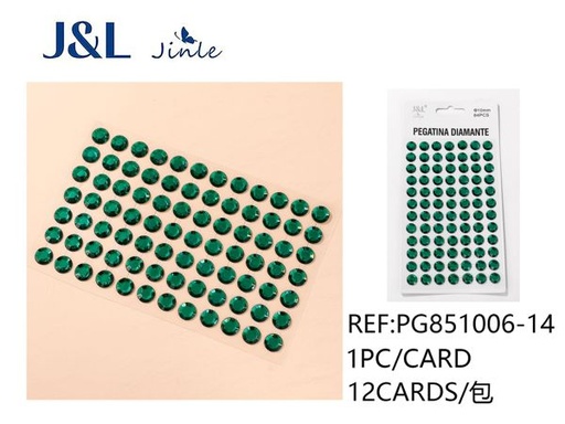 [PG851006-14] Pegatinas autoadhesivas de diamantes de imitación (12mm verde oscuro, 45pcs) - Decoración