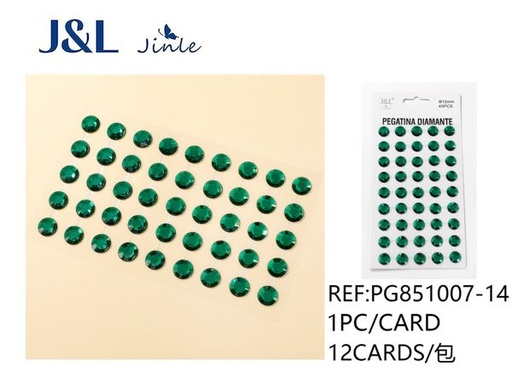 [PG851007-14] Pegatinas autoadhesivas de diamantes de imitación (12mm verdes claras, 45pcs) - Decoración